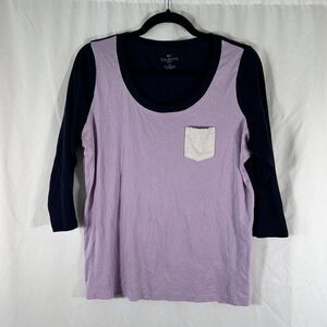 Talbots Blouse Women's 1X Purple Blue 3/4 Sleeve Round Neck Pima Cotton